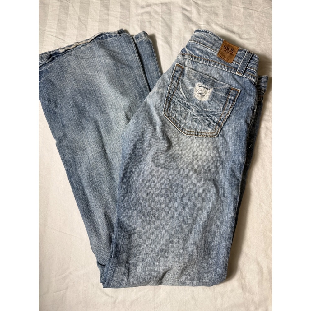 Y2K BKE Sabrina Bootcut Jeans Light Wash Distressed Low Rise Denim Womens Fall